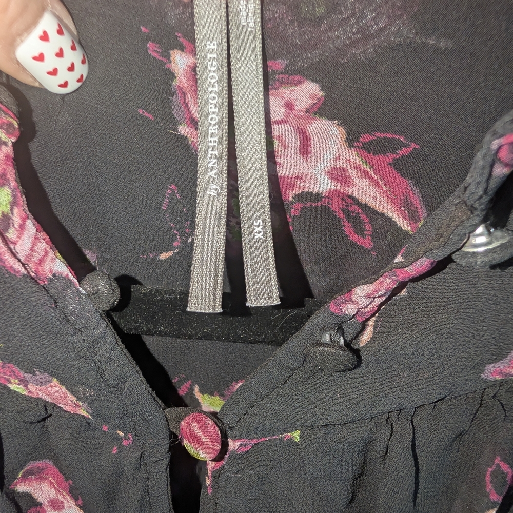 Anthropologie Black and Pink Floral Blouse - Picture 3 of 4